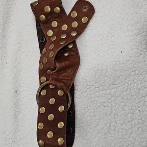 Y2k Leather Brown Studded Belt with Gold Accents